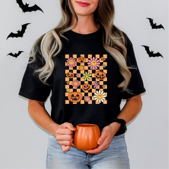Genias Other - Retro Pumpkin Shirt, Halloween T-shirt, Halloween Outfit, Fall Shirt, Halloween